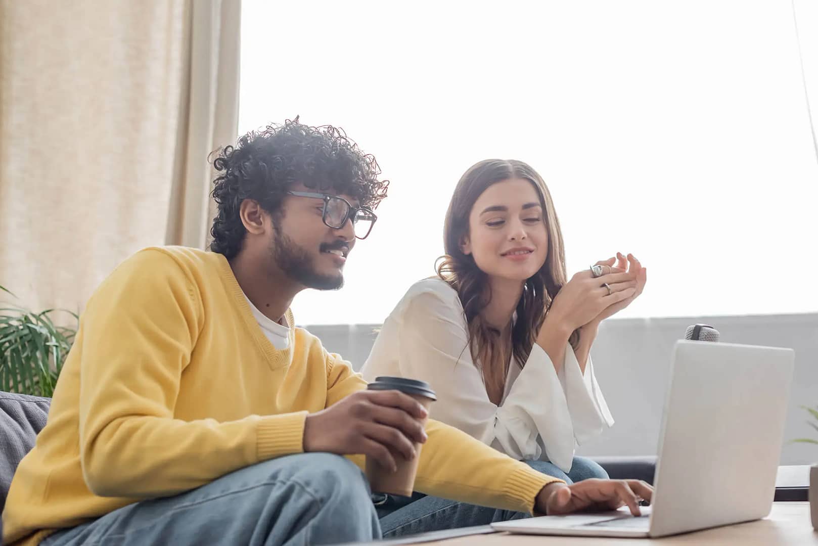 Friends researching online to prevent eating disorders and seeking knowledge on mental health